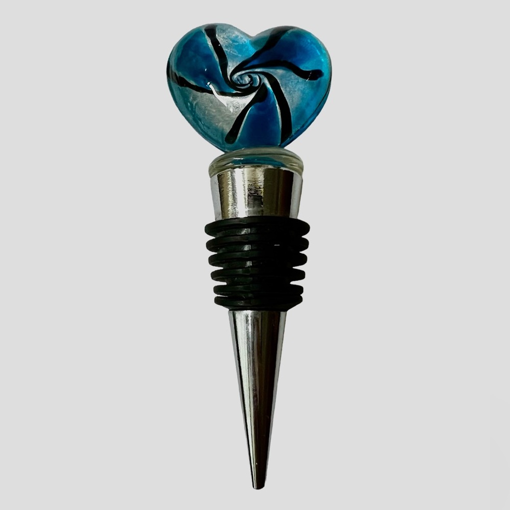 Wine Bottle Stopper - Blue Heart - Handmade - NIB